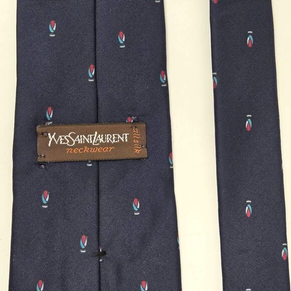 YVES SAINT LAURENT YSL SILK TIE BLUE GEOMETRIC FOULARD SATIN 3.5" X 55" - Picture 3 of 4
